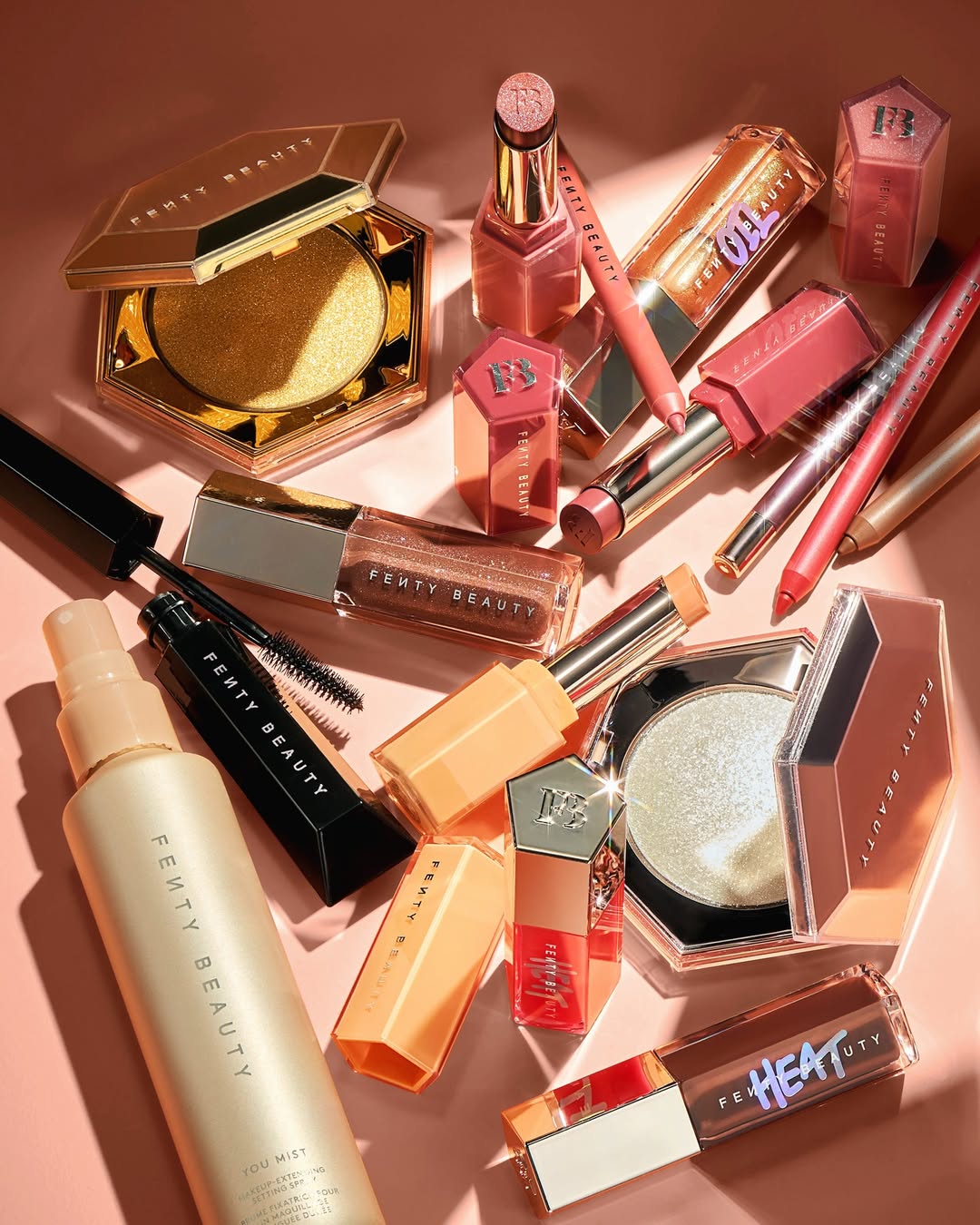 Fenty Favorites collection image showing top-rated Fenty Beauty makeup products and sets arranged on a clean background.